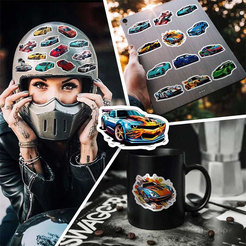 10/30/50PCS Cute Cool Car PVC Sticky Sticker Aesthetic DIY Korean Stationery Decoration Scrapbooking School Supplies for Kids