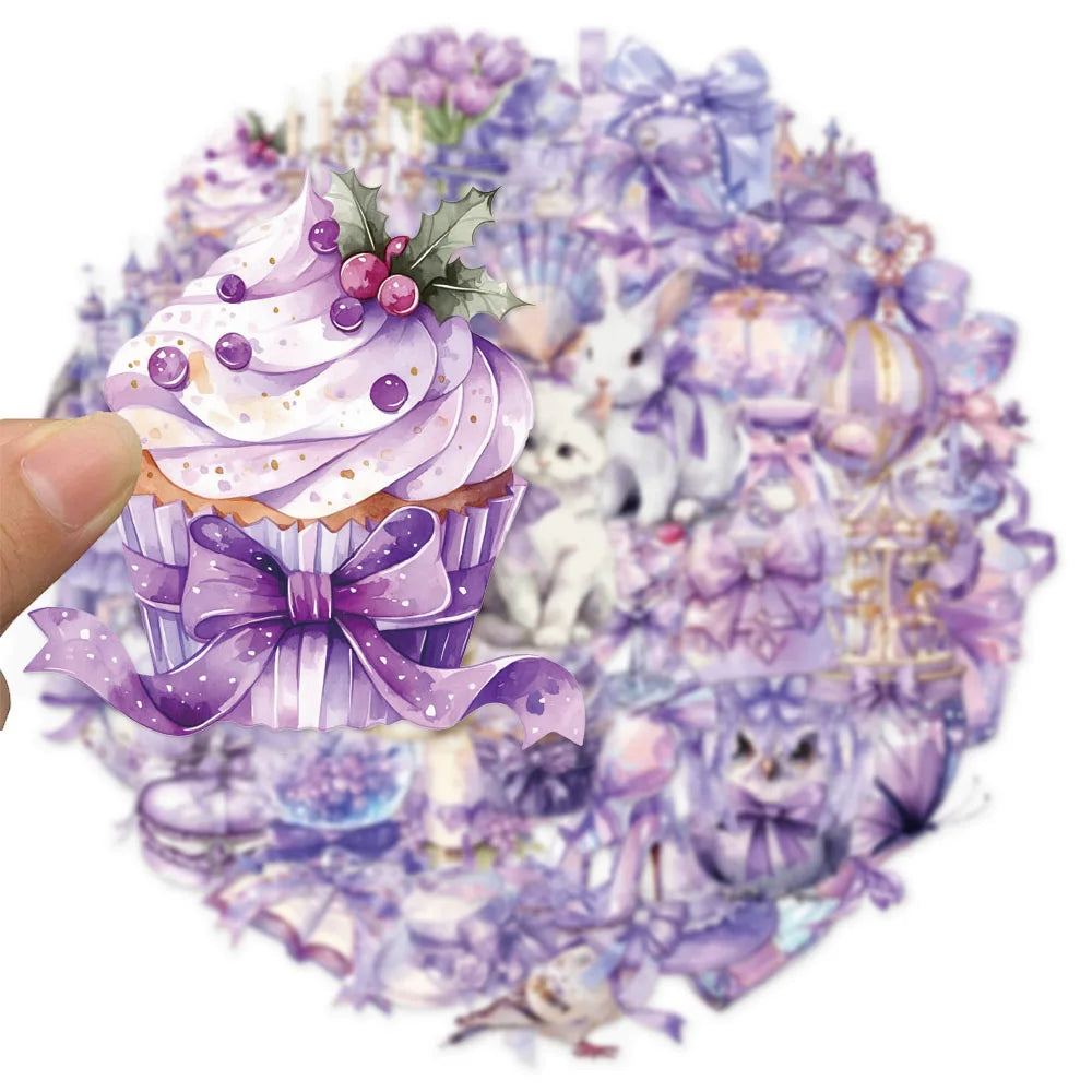 50PCS Purple Dream Creative Transparent PET Sticker Set DIY Brochure Decoration Notebook Tablet Toy Stickers