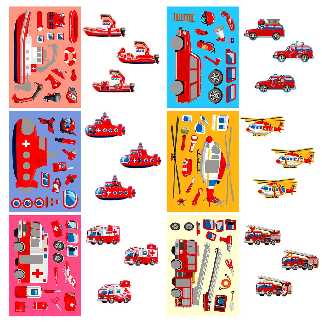 6/12/18PCS Cartoon Helicopter Engineering Vehicle Traffic Face Changing Stickers Reward Stationery Notebook Decorative Stickers
