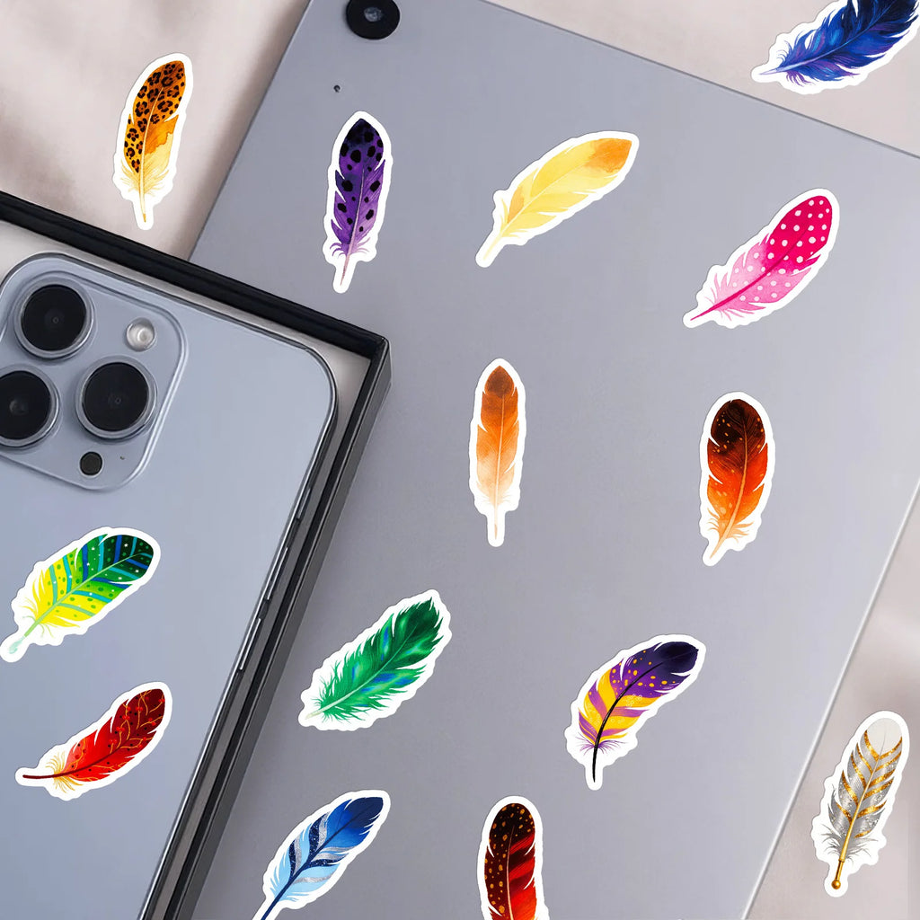 56/112PCS Color Feather Graffiti Stickers Retro Watercolor Hand Drawn Creative DIY Stationery Phone Luggage Stickers