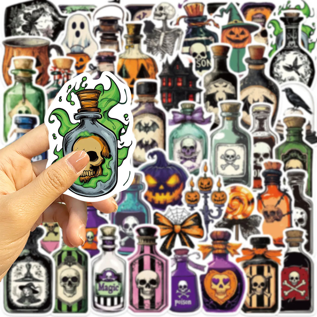 50/100PCS Cartoon Halloween Medicine Bottle Graffiti Stickers Guitar Notebook Luggage DIY Stationery Pen Holder Decor Stickers