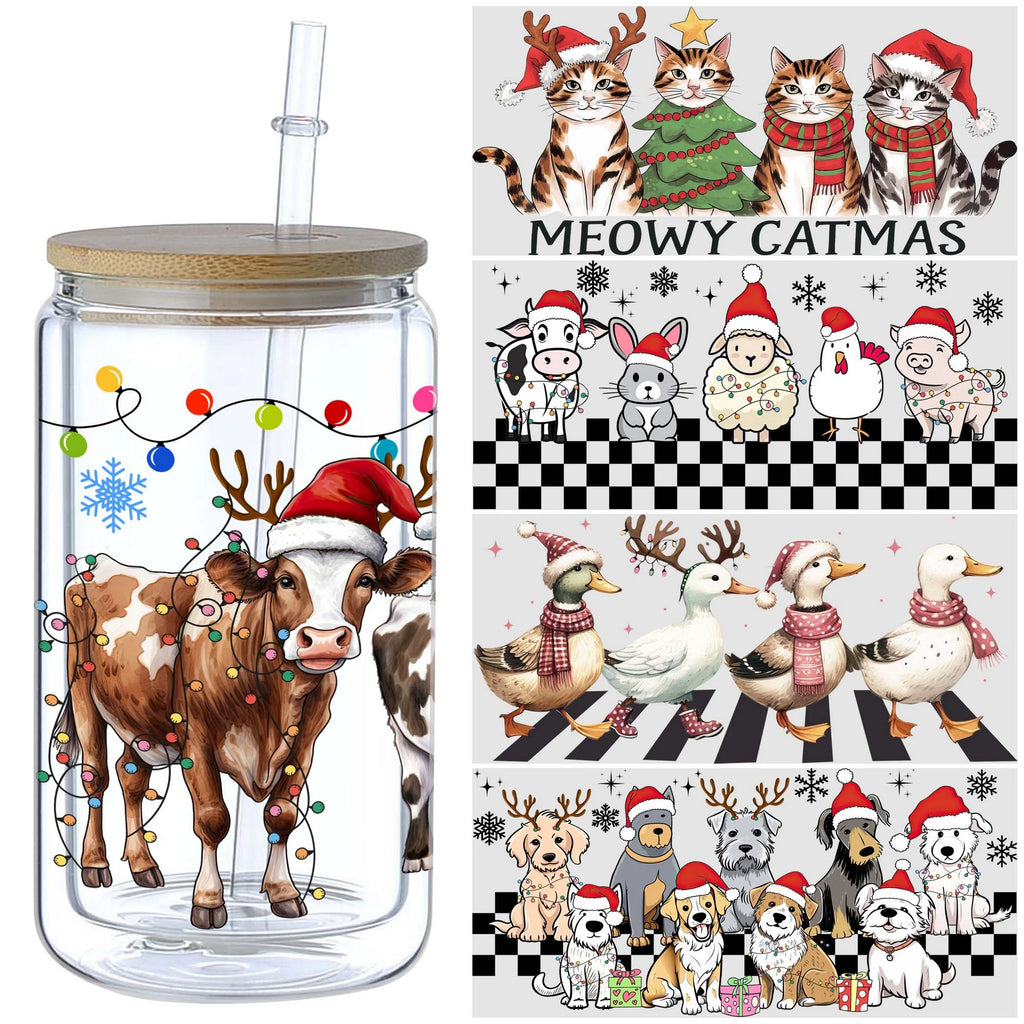 5 sheets Christmas UV DTF cup stickers, DTF transfer stickers, waterproof wipe transfer paper for 16oz glass, mug, furniture