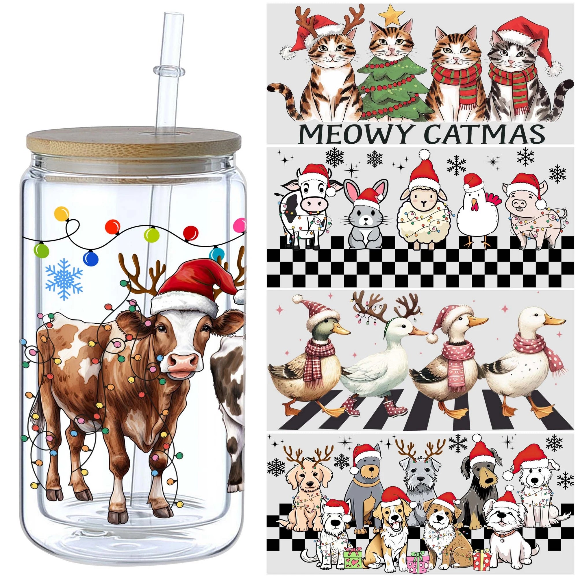 5 sheets Christmas UV DTF cup stickers, DTF transfer stickers, waterproof wipe transfer paper for 16oz glass, mug, furniture