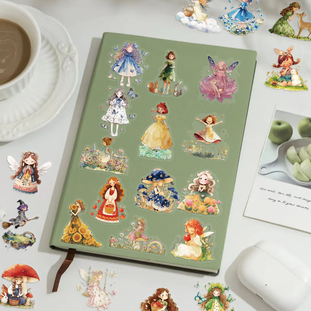 50/100PCS Transparent PET Cartoon Fairy Tale Princess Sticker Pack Waterproof Decorative Guitar Notebook Stationery Stickers