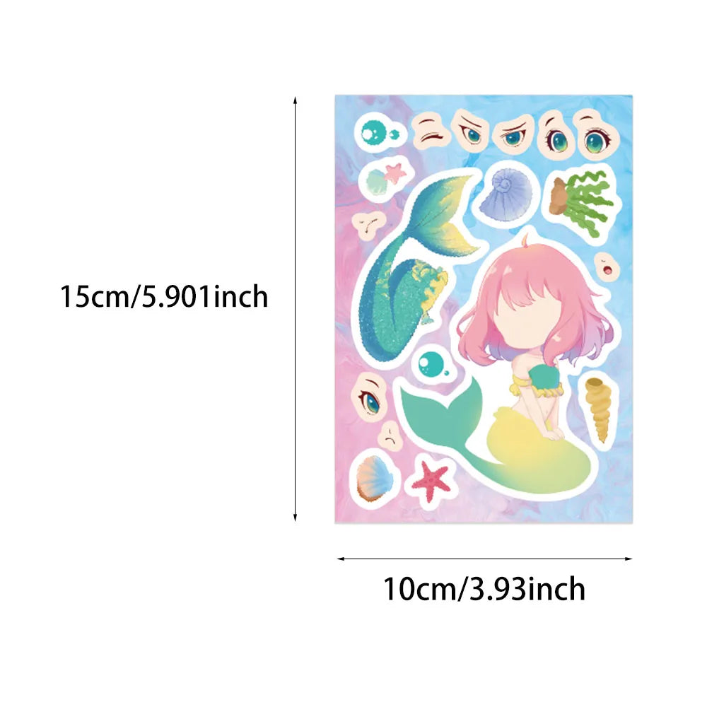 8PCS Cute Mermaid Cartoon Collage Stickers Set DIY Brochure Decorative Notebook Tablet Toy Stickers