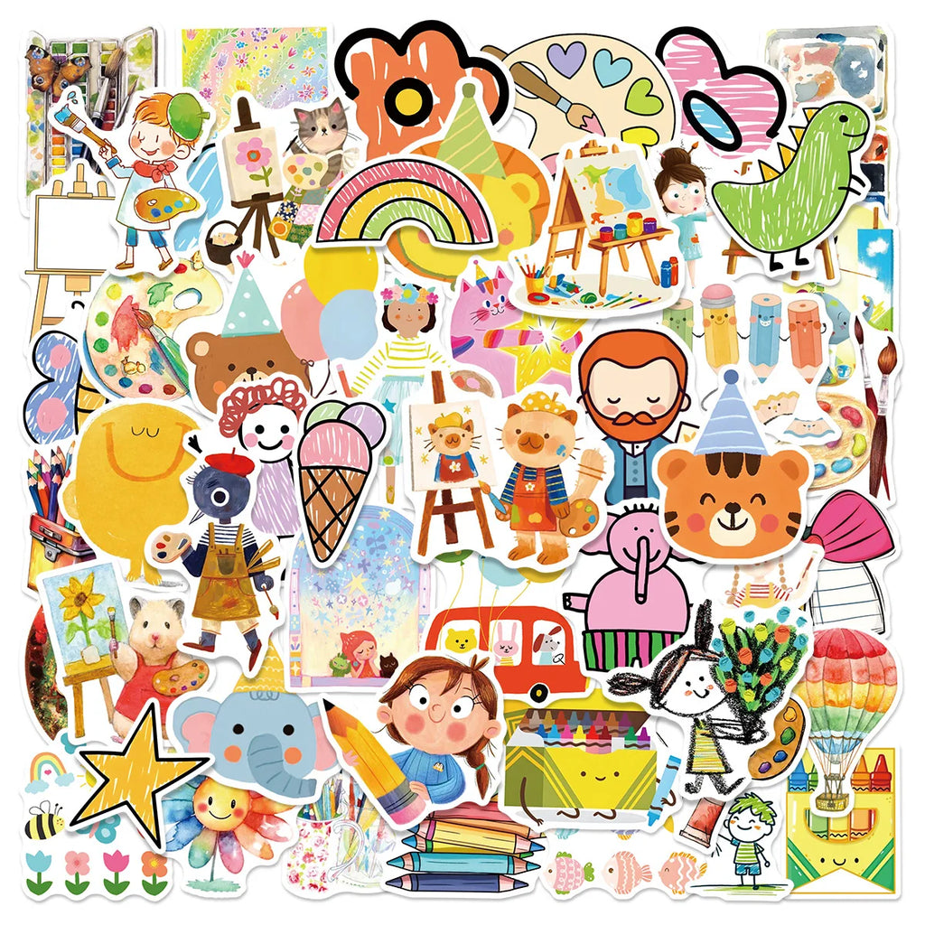 50PCS Cartoon Cute Drawing Graffiti Stickers Water Cup Desk Decoration Children Notebook Waterproof Stickers