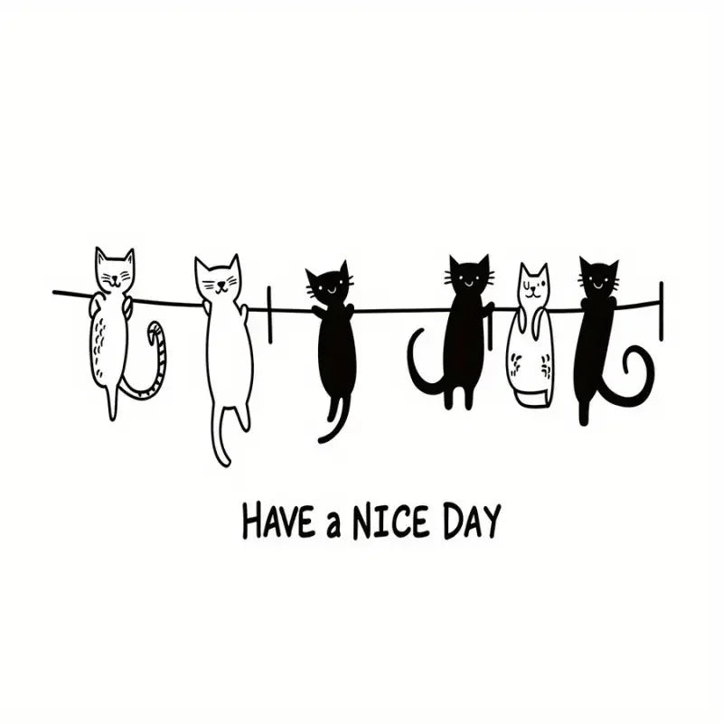 Self-Adhesive No-Residue Wall Stickers - Whimsical Black & White Cat Design, Waterproof & Reusable, Easy Peel & Stick for Bedroo