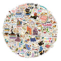 60PCS Reading Cat and Book Stickers Computer Decoration Luggage Stickers Handbooks Cute Series Materials Waterproof Stickers