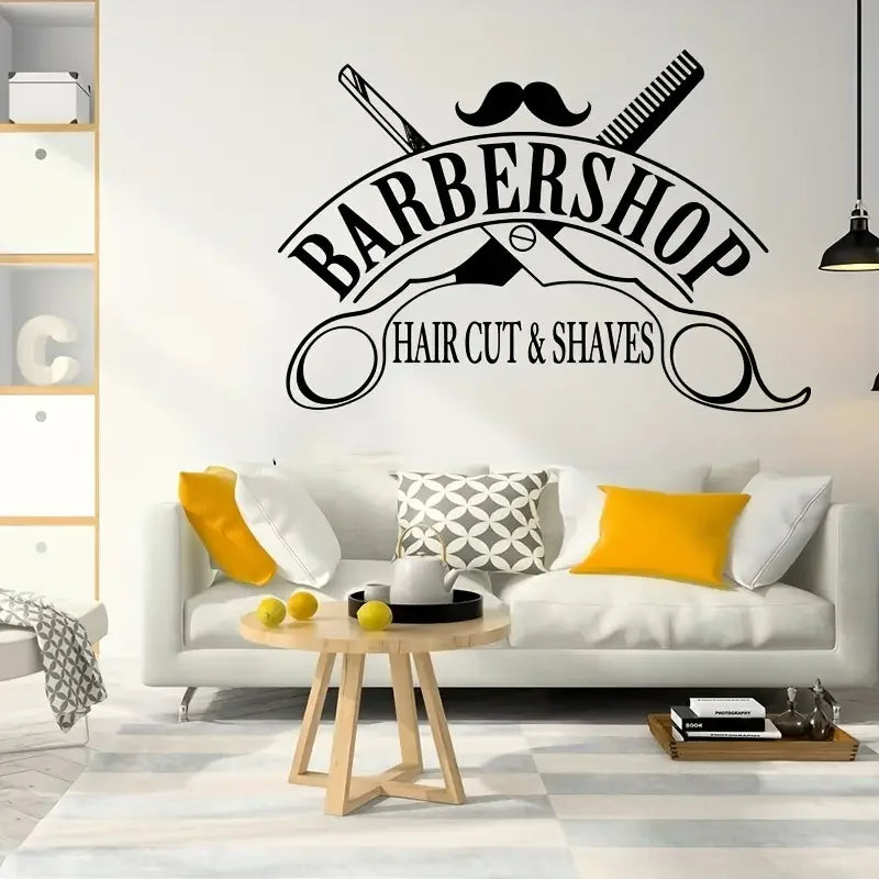 1pc Haircut Shaves Barber Shop Window Wall Sticker, Barber Hairstyle Beauty Salon Wall Decal, Bar Spa Salon Vinyl Wall Decor