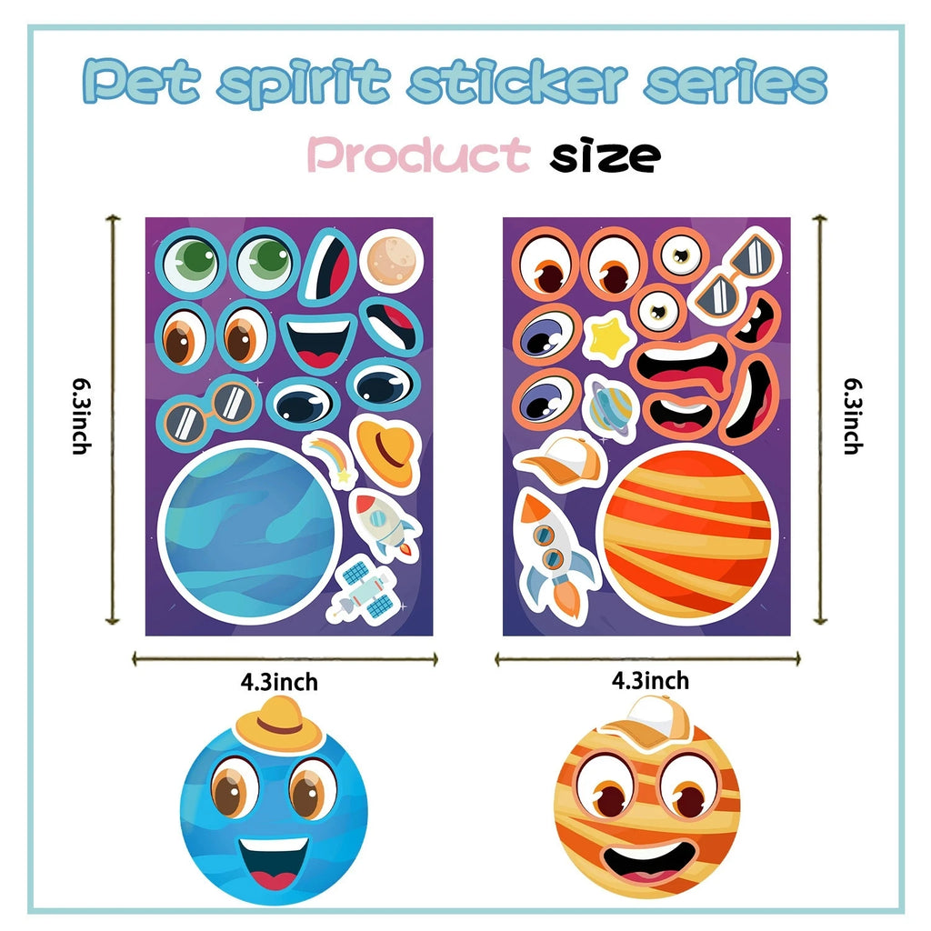 8PCS DIY Mobile Phone Decoration Kids Stationery Sticker Cartoon Planet Space Astronaut Face Changer Sticker