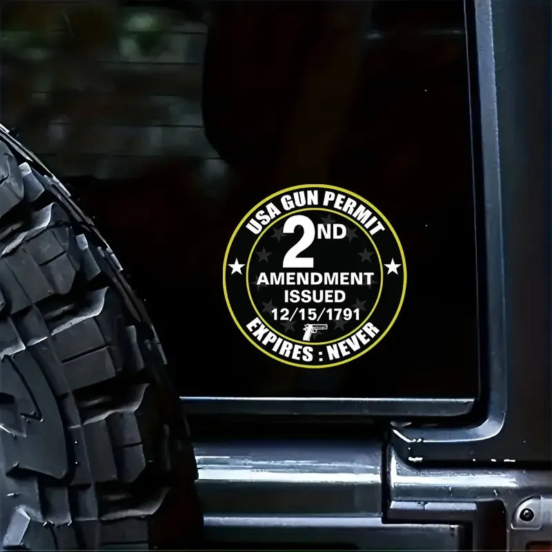 USA Gun Permit 2nd Amendment Sticker Deca Sticker For Car Truck SUV Van Window Bumper