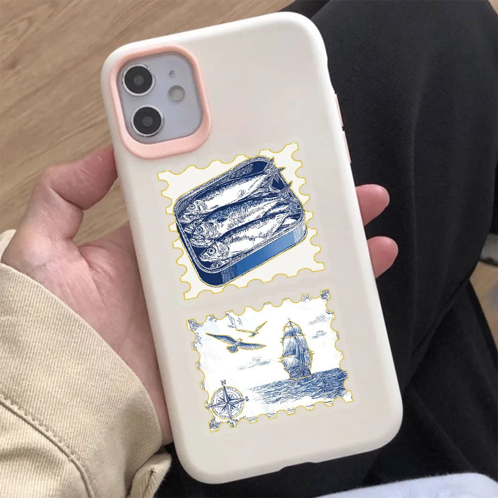 50PCS Composite Marine Blue Stamp Decoration Stickers Computer Scrapbook Refrigerator Phone Case Decoration Hot Stamping Sticker