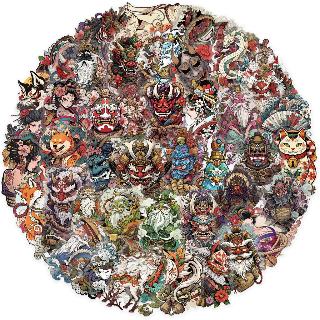 50/100pcs Transparent Japanese Tattoo Art Stickers - Waterproof PET Decals for Scrapbooking, Guitar & Laptop Decoration