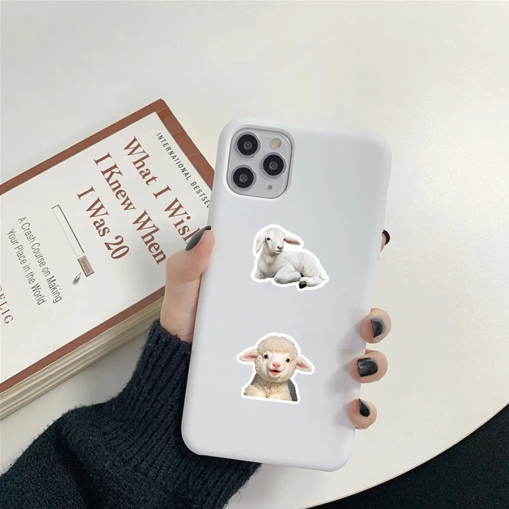 50PCS Realistic Lamb Stickers, Cute Sheep Children Student Stationery Notebook Phone Case Journal Waterproof Decorative Sticker