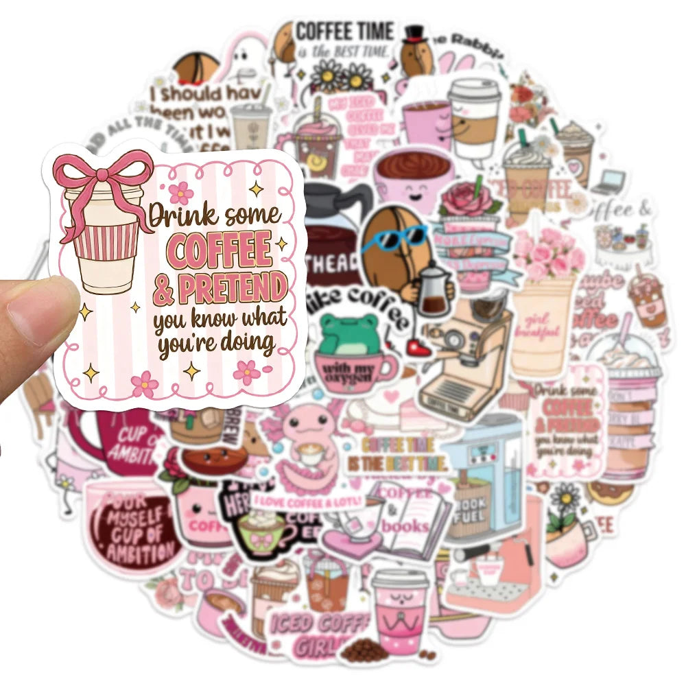 50PCS Funny Coffee Graffiti Stickers DIY Luggage Scooter Water Cup Computer Tablet Waterproof Stickers