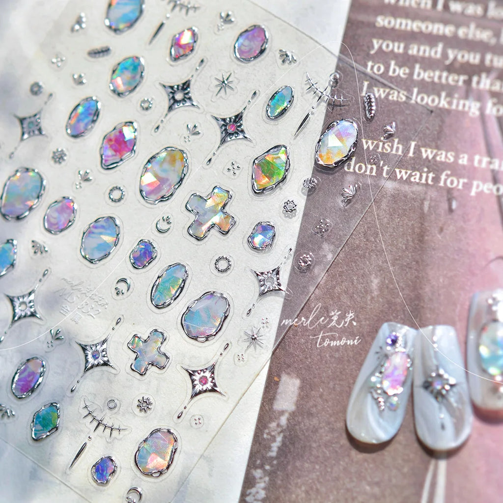 Cat-eye Gilding Nail Stickers 3D Gradient European Heart Gemstones Wing Crystal Nail Art Decoration Sticker Manicure Decals DIY