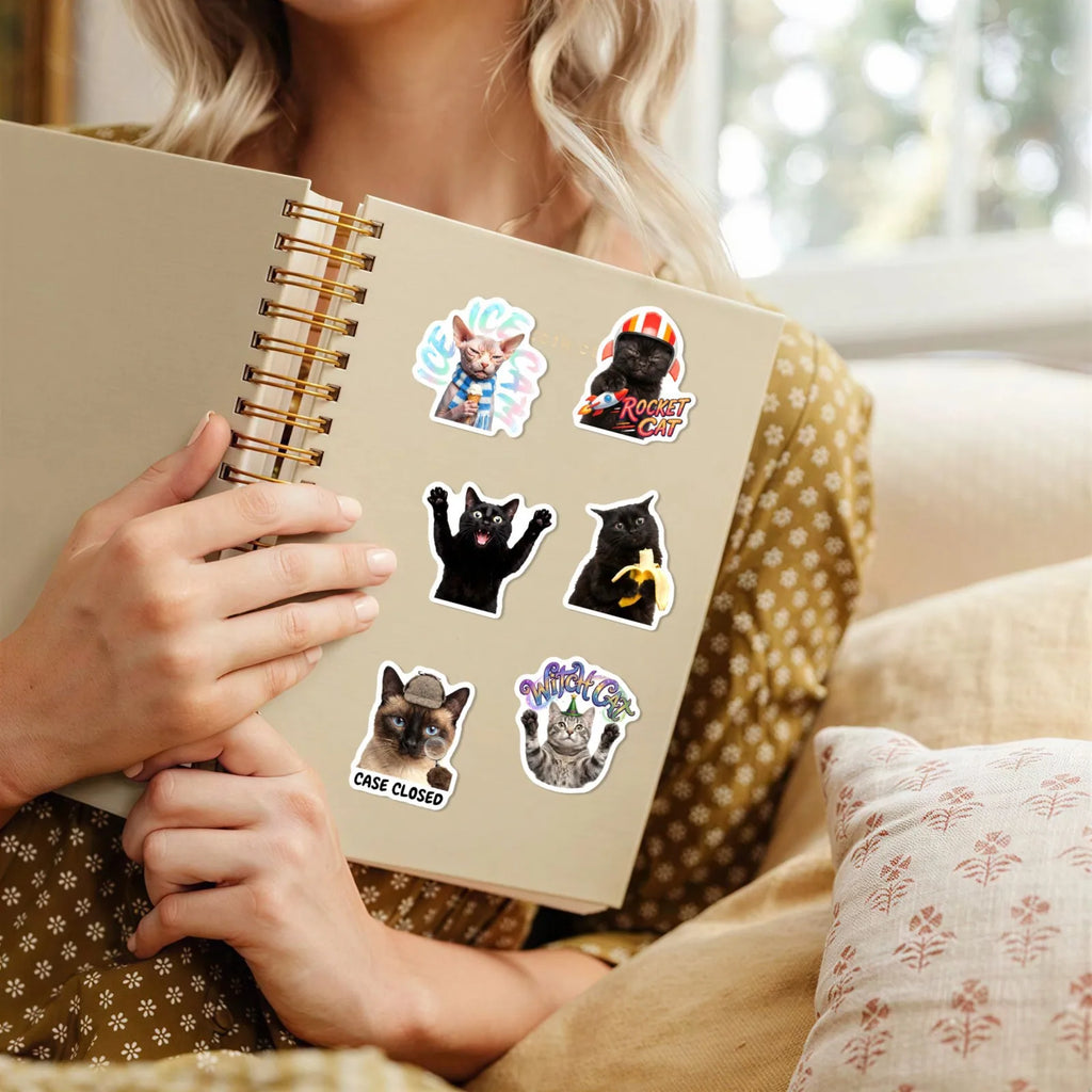 50/100Pcs No Repeat Fun Cat Emoji Stickers Thick Waterproof DIY for Suitcase Phone Helmet Desk Stationery Box Skate Laptop Decal