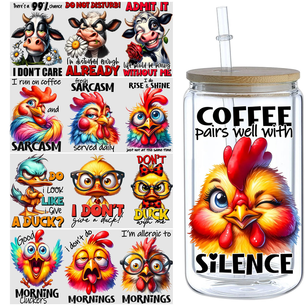 5 sheets animal UV DTF cup packaging suitable for 16oz glass cups, waterproof UV DTF stickers suitable for 16oz glass cups