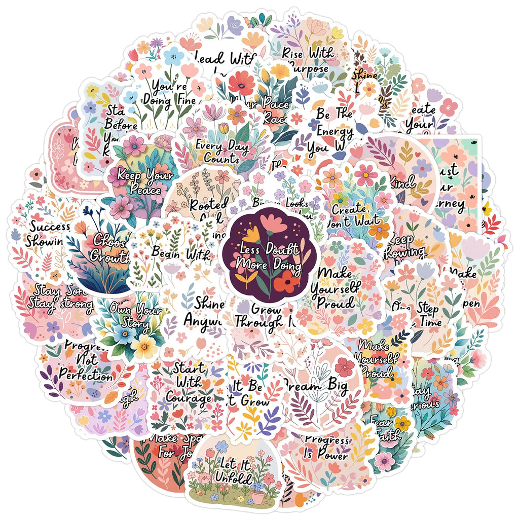 50-Pack Flower Motivational Graffiti Stickers for Students Notebook Laptops Water Bottles Suitcases - Waterproof Decor Sticker