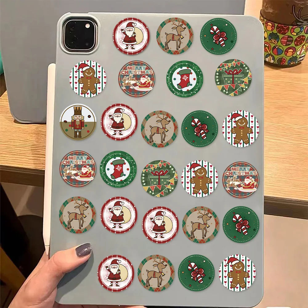 500PCS Christmas Circular Cartoon Reward Roll Stickers DIY Phone Cases Water Bottles Envelopes Notes Reward Gifts Stamps Sticker