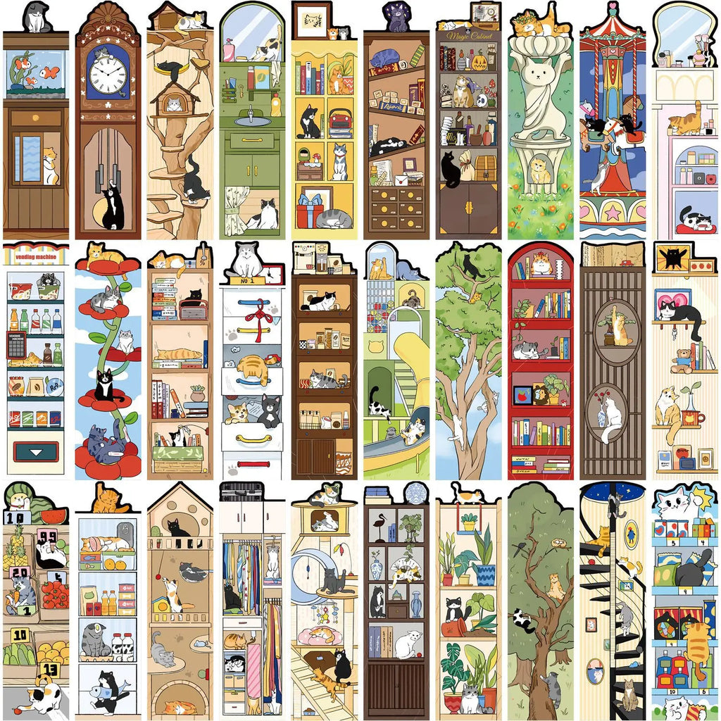 30 Pcs Cute Cartoon Cat Life Bookmark Creative Reading Paper Bookmarks DIY For Gifts