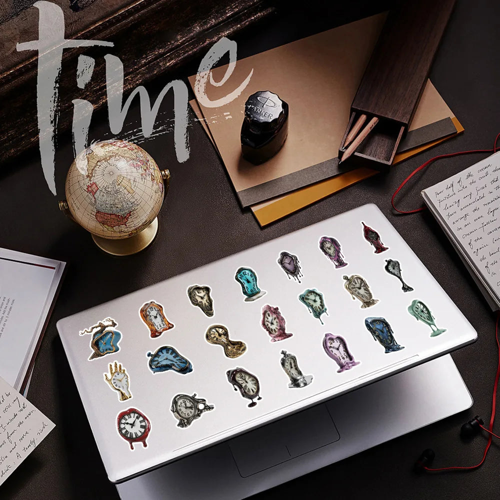 50-Pack Melted Cartoon Clock Stickers DIY Decorative Decals for Phone Tablet Guitar Water Cup Helmet Notebook