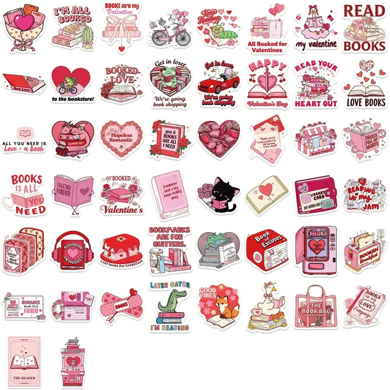 10/30/50PCS Pink Valentine's Day Book PVC Sticky Stickers Aesthetic DIY Colored Phone Laptop Luggage Skateboard Graffiti Decals