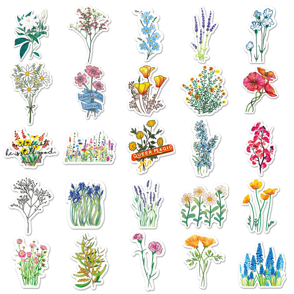 50/100PCS Cartoon Colorful Flowers Personalized Fashion DIY Luggage Notebook Graffiti Stickers