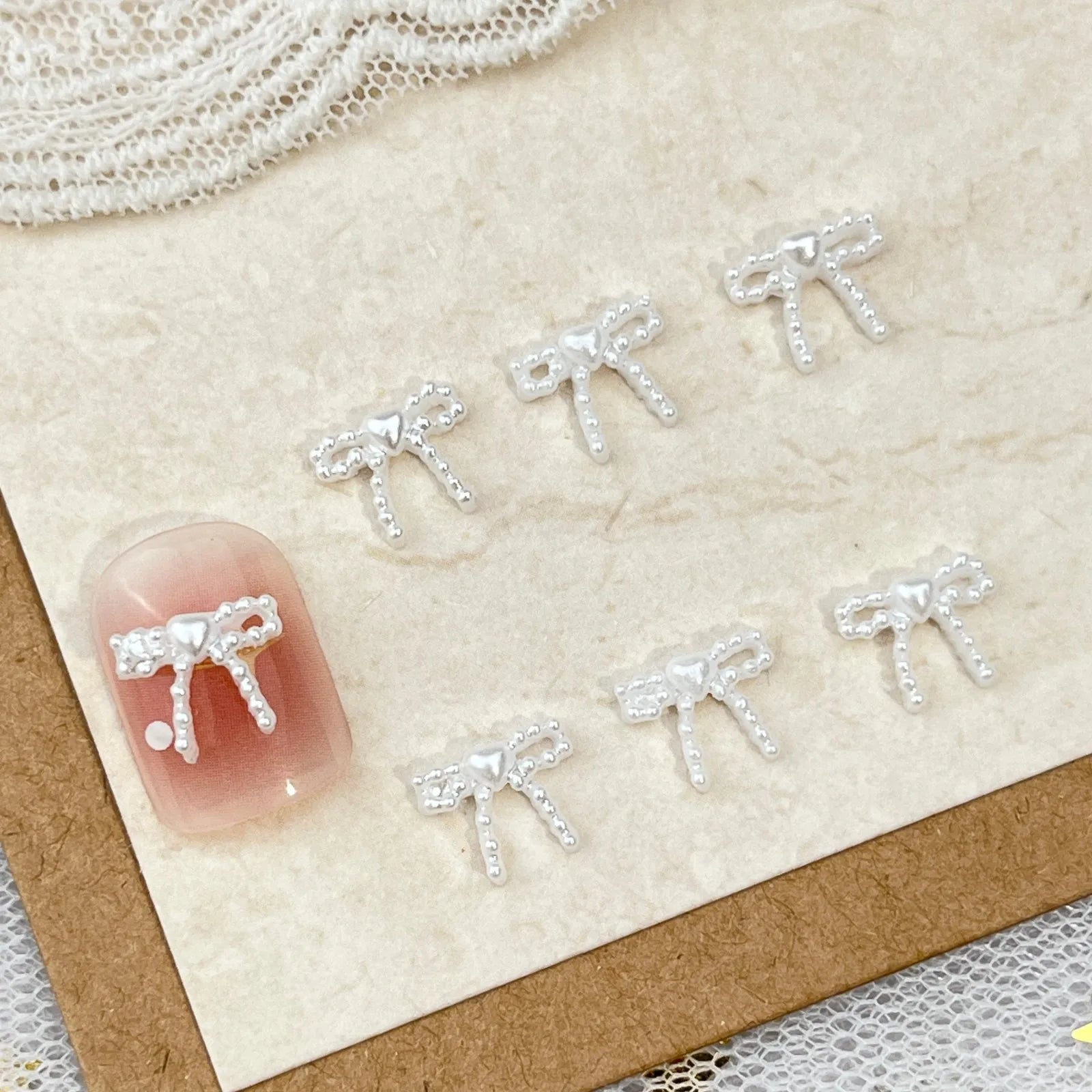 10pc Cute 3D Resin Pearl Bow Nail Art Charms Macaron Imitation Japanese Preal Bowknot Ribbon Nail Decorations DIY Nail Accessory