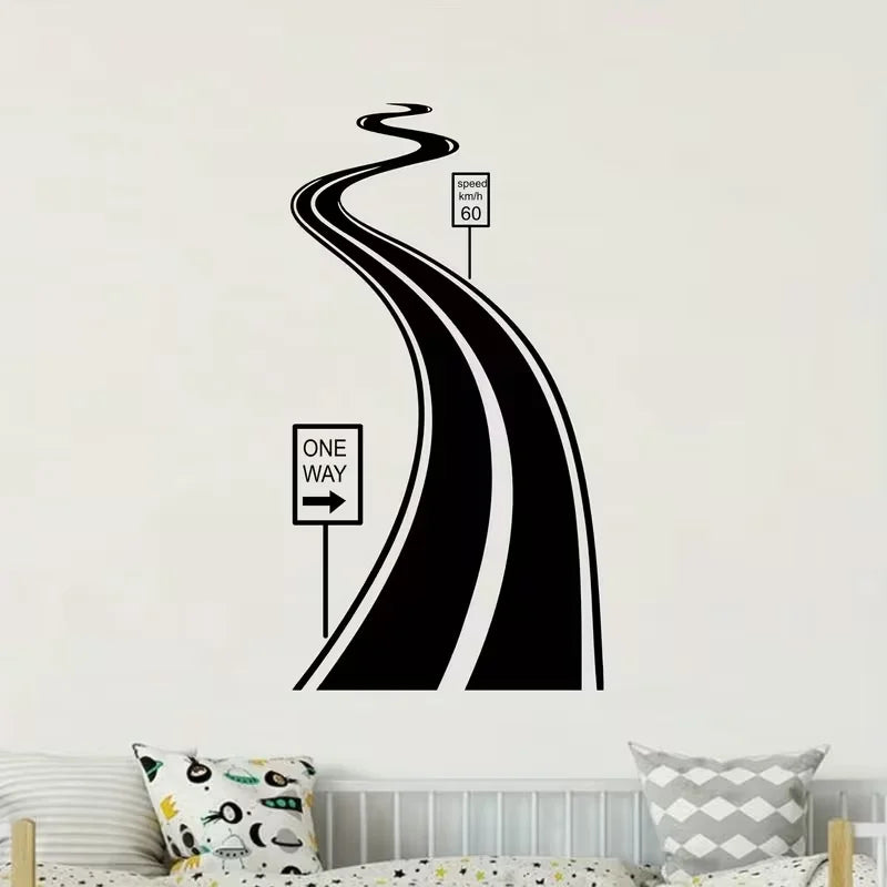 1pc of Wall Sticker Featuring a Road Sign, Vinyl Speed Limit Decal, Tire Track Design, And Winding Road Decal, Perfect for Decor