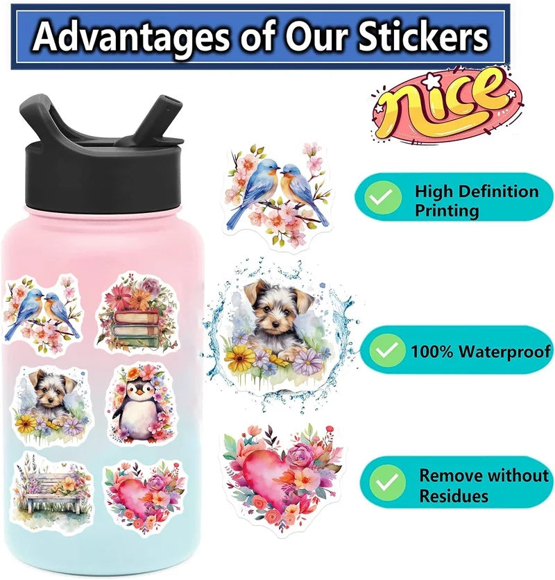 10/30/50PCS Cartoon Flower World PVC Sticker Aesthetic Decoration Scrapbooking Korean Stationery School Supplies for Kids