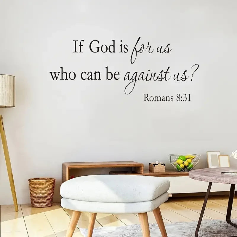 1Pc Inspirational Quotes Wall Sticker, IF GOD IS FOR US WHO CAN BE AGAINST US Self-Adhesive Wall Decor Art Decals, For Home Bedr