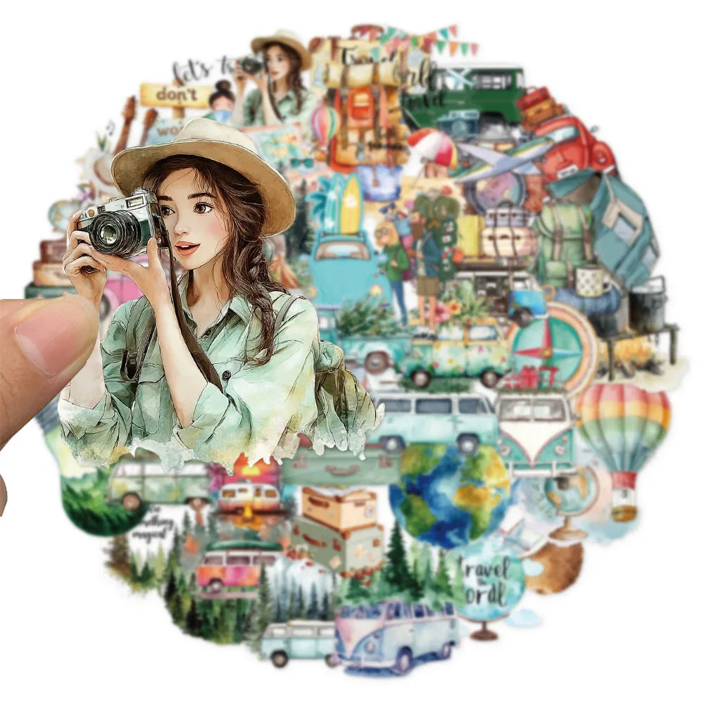 50PCS Simple Outdoor Travel Series Landscape PET Stickers DIY Phone Case Laptop Tablet Toy Stickers