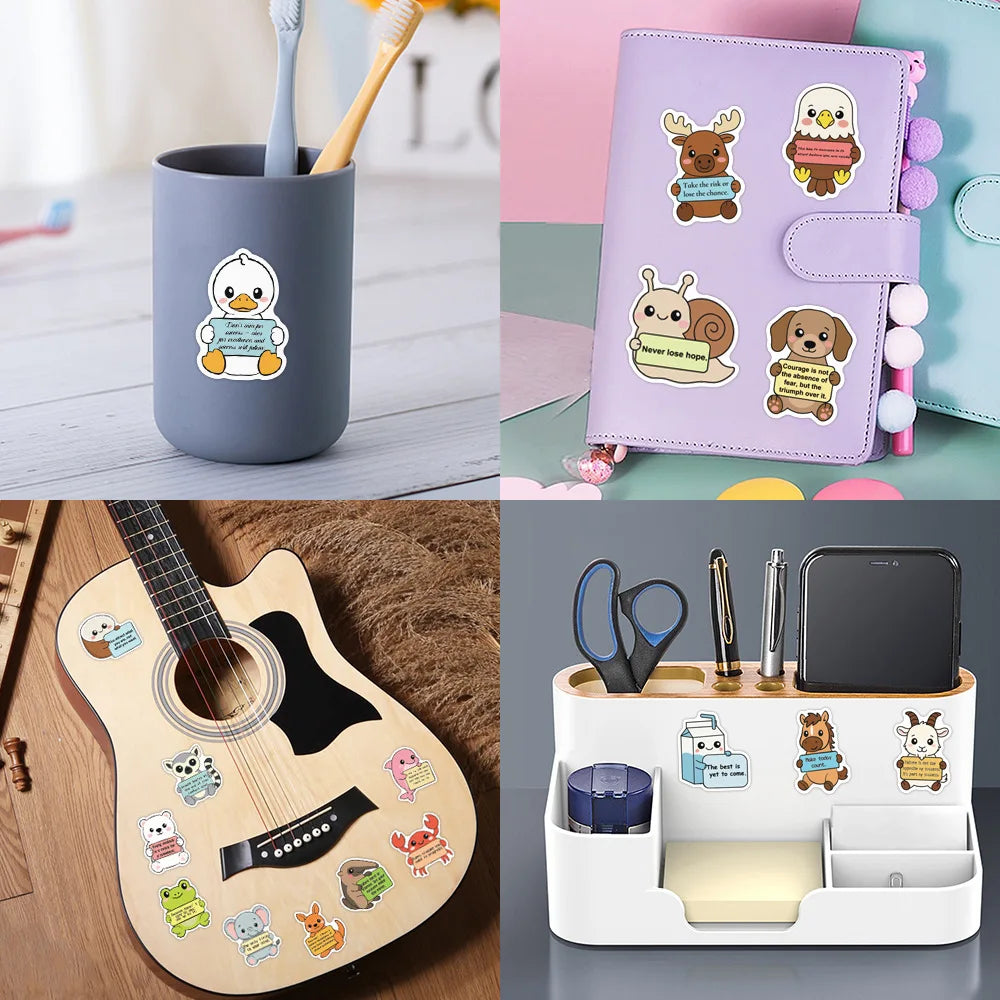 60/120PCS Cartoon Animal Inspiration English Graffiti Stationery Decoration Stickers Luggage Scooter Stickers
