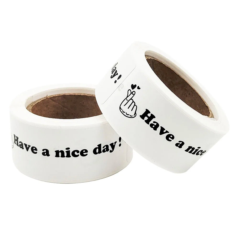 120Pcs/Roll Have a Nice Day Hand Heart Stickers 1*3inch 3 Designs Diy Office index label Adorn Gifts, Notebook, Package Seal
