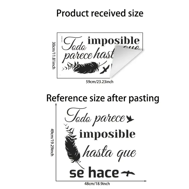 1pc Spanish Inspirational Quote Wall Decal - "Todo Parece Imposible Hasta Que Se Hace" Vinyl Peel & Stick Removable Art with Fea