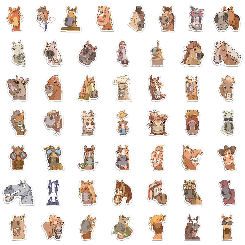 50PCS Cartoon Horse Funny Fun Stickers DIY Scrapbook Phone Case Laptop Tablet Decoration Toy Stickers