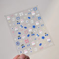 1pcs 5D Kawaii Rabbit Nail Stickers Embossed Cartoon Pink Blue Flower Adhesive Nail Art Decorations Decals Slider DIY Accessory