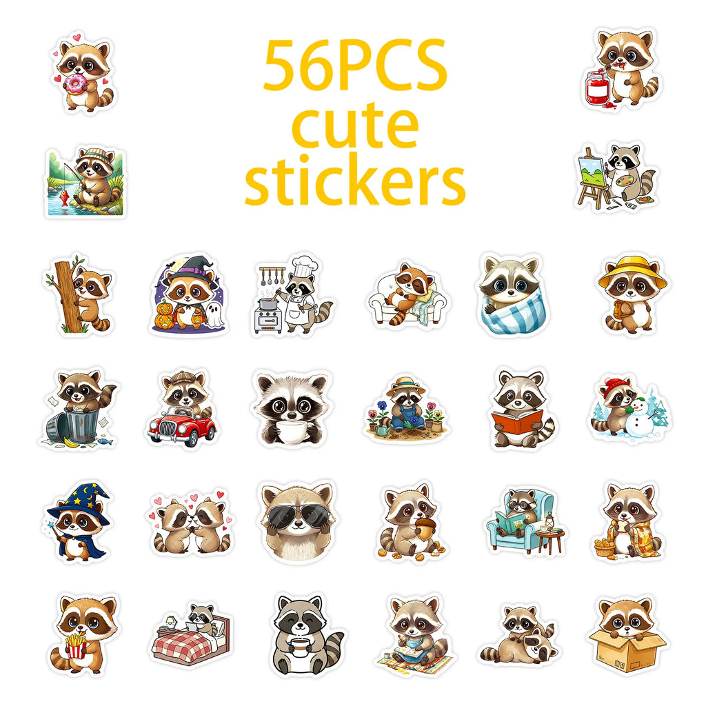 56/112PCS Cute Cartoon Raccoon Graffiti Stickers Luggage Skateboard Decoration Stickers