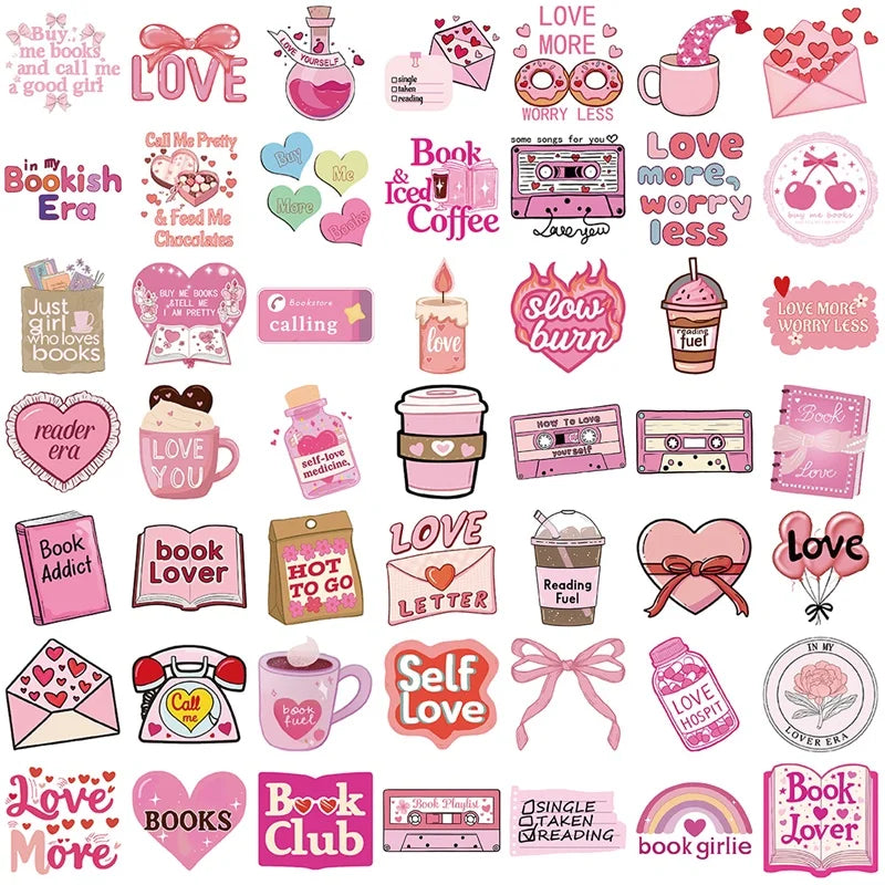 10/30/50PCS Cartoon Pink Love PVC Sticker Aesthetic Children's Stationery Sticky DIY Decoration Scrapbooking School Supplies