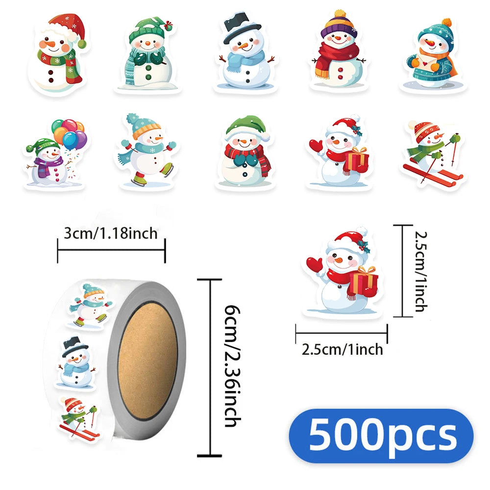 500PCS Christmas Snowman Stickers Small Pattern Decoration DIY Bags, Tablets, Skateboards, Motorcycles, Water Cups, Toy Stickers