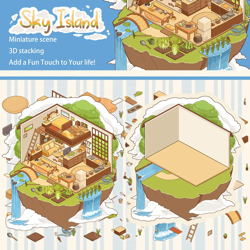 3PCS Sky Lsland 3D Landscaping Miniature Sticker Aesthetic Aesthetic Graffiti Living Room Decompression Coffee Scrapbook Sticker