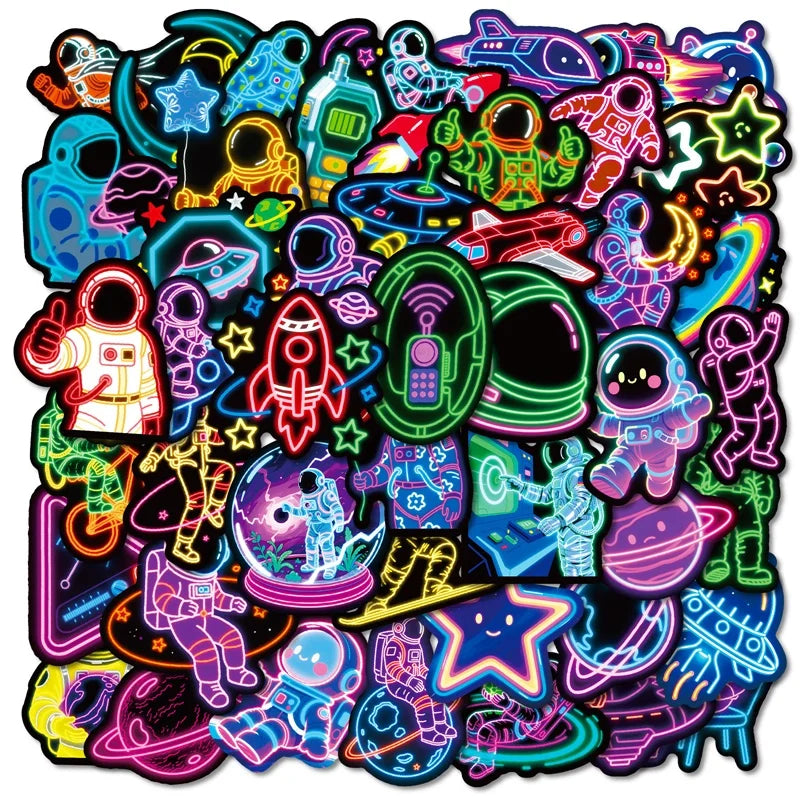 10/30/56PCS Kawaii Neon Astronaut PVC Sticky Sticker Aesthetic Children's DIY Decoration Scrapbooking School Supplies
