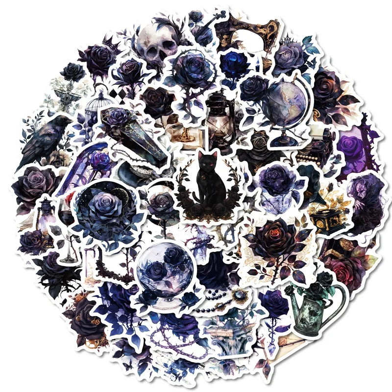 10/30/50PCS Dark Purple Rose Sticky PVC Sticker Aesthetic Children's Stationery DIY Decoration Scrapbooking School Supplies