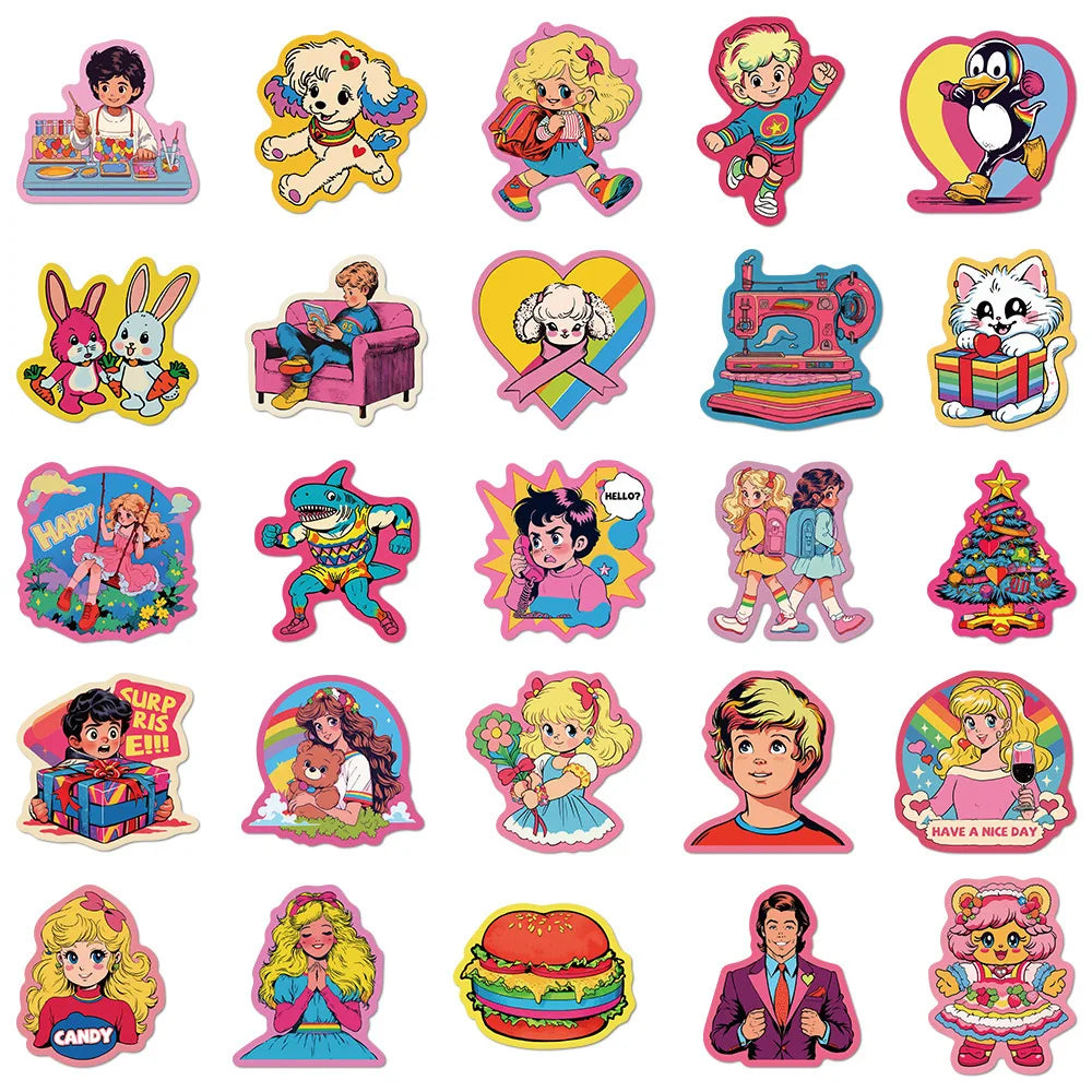 50/100PCS Cute Retro Stickers Luggage Phone Water Cup Decoration Waterproof DIY Stationery Stickers