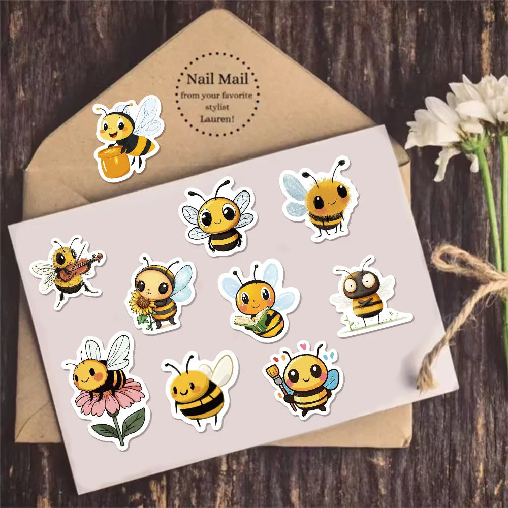500PCS Cute Bee Reward Stickers 10 pieces 2.5cm/1.0-inch Bee Learning Reward Set Party Gift Stamps