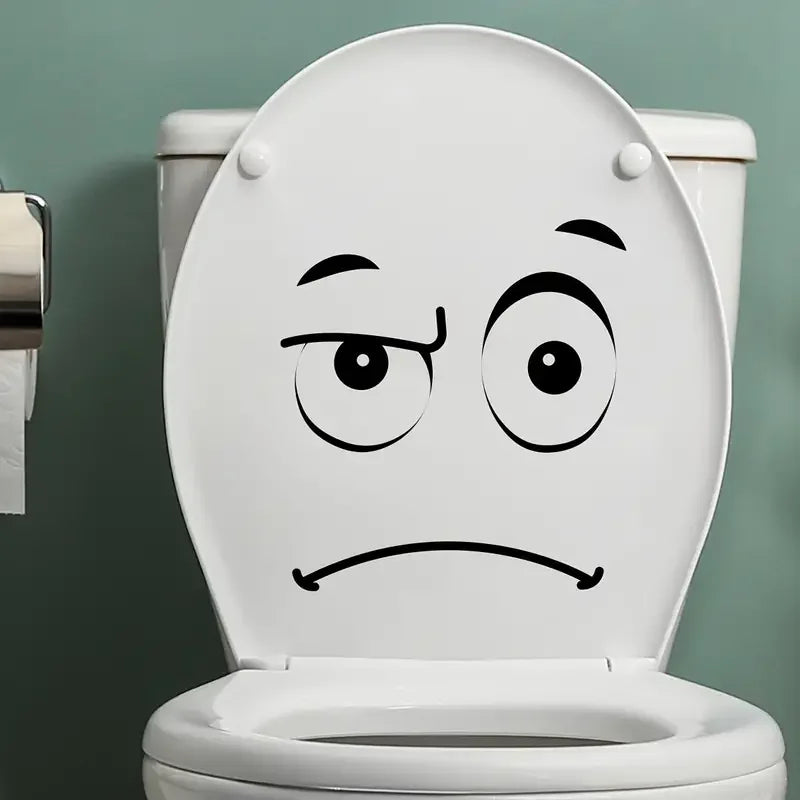 1pc Cartoon PVC Toilet Lid Decal, Funny Expressive Face Mural, Self-Adhesive Removable Wall Art Sticker For Washroom, Porch, Liv