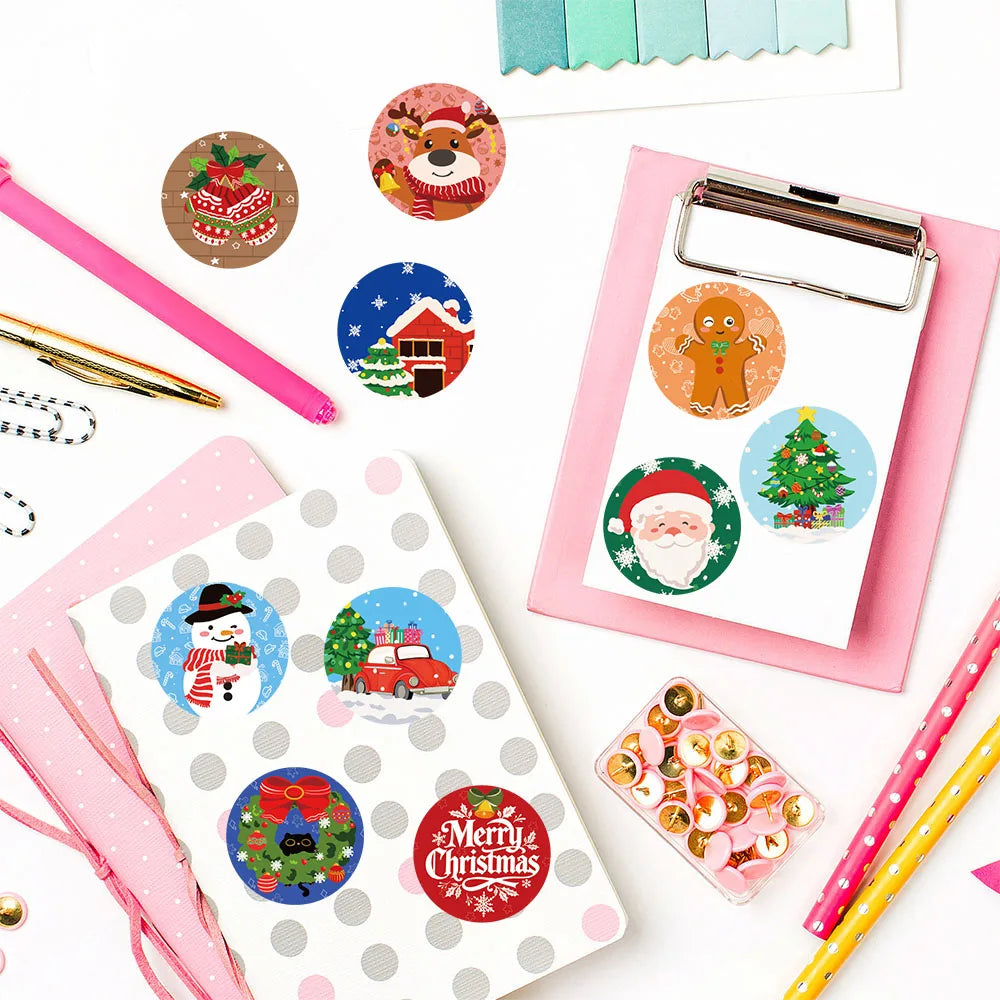 500PCS Christmas Cartoon Roll Sticker Scrapbooking Laptop Skateboard Suitcase Phone Skateboard Coffee Art Graffiti Stickers