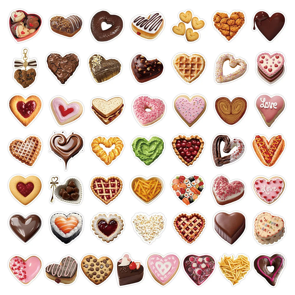 50-Pack Heart-Shaped Food Graffiti Stickers Personalized INS Style Valentine's Day Love Dessert Creative DIY Stickers