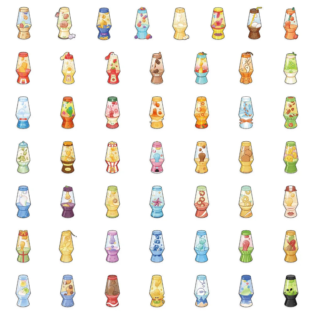 50PCS Lava Lamp Creative Transparent Stickers DIY Scrapbook Phone Case Laptop Tablet Decorative Toy Stickers
